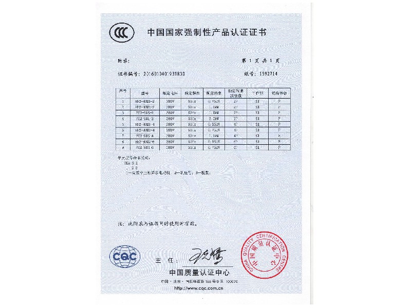 中国国家强制性产品认证证书（附录）